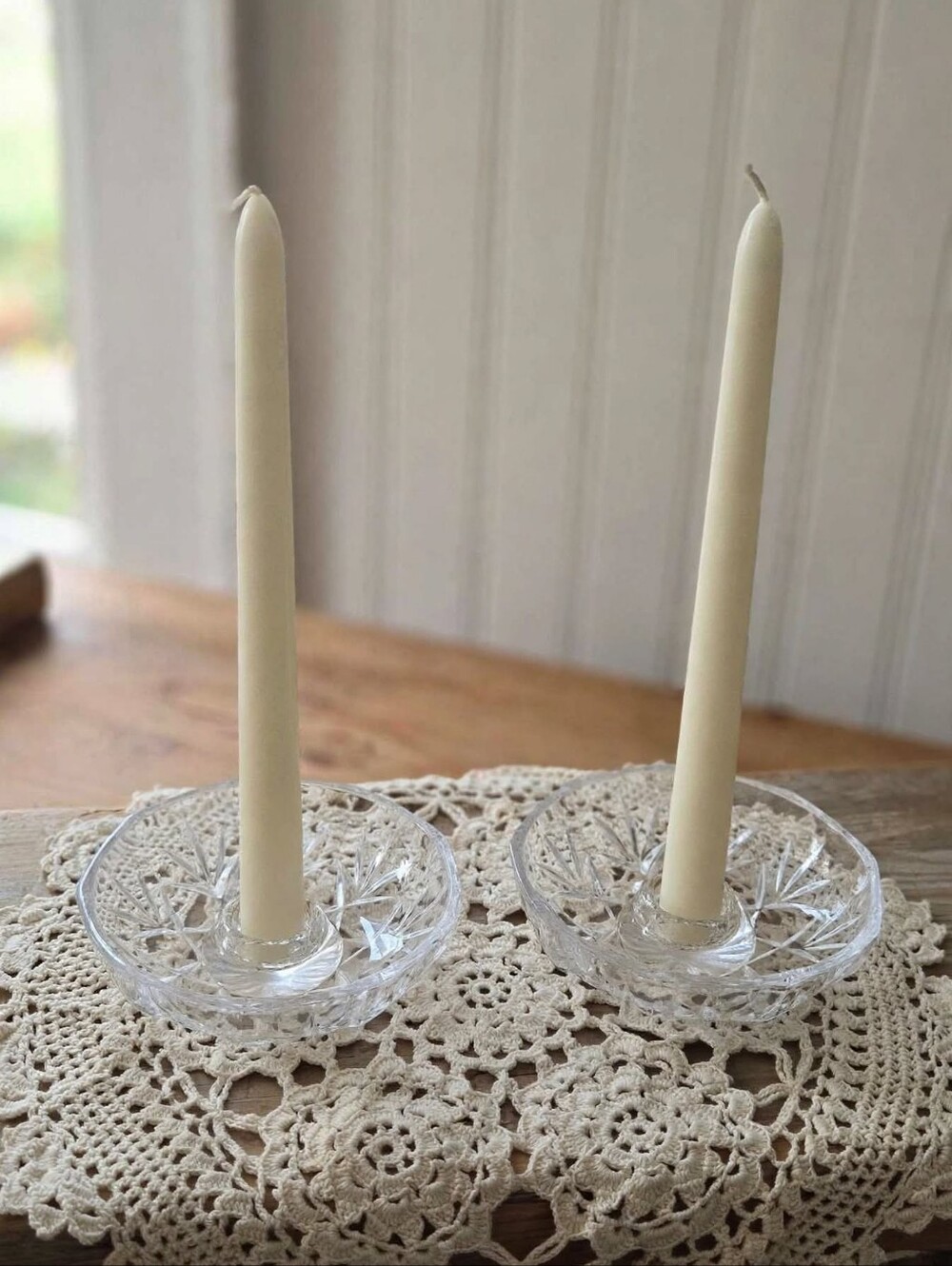 Vintage Clear Pressed Glass Taper Candle Holders - Pair